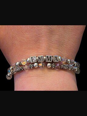 925 Sterling Crystal Bead Size 7" Double Layered "Emma" Bracelet